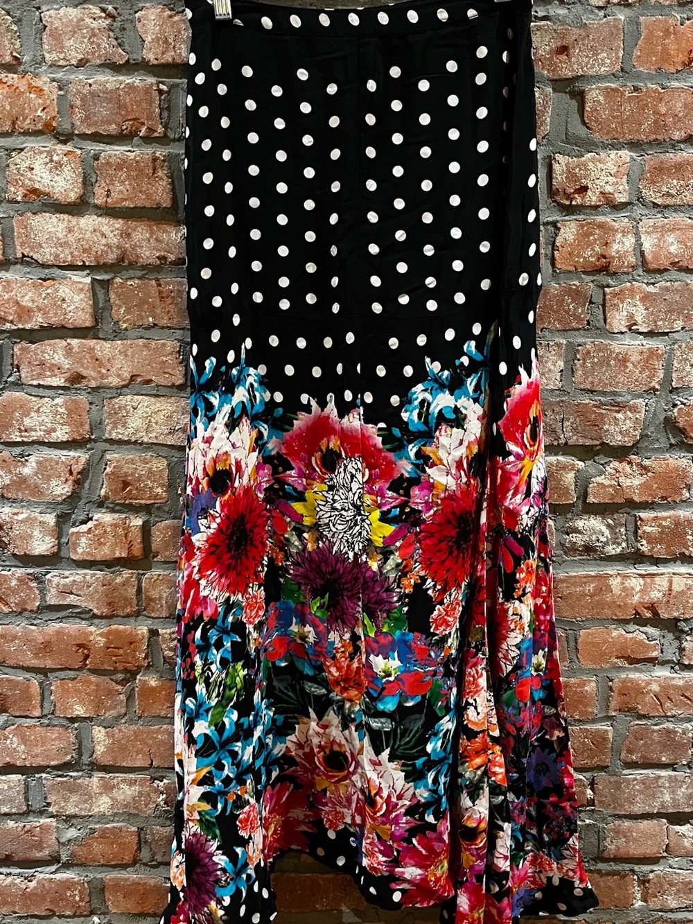 Anthropologie - Tolani - Black Polka Dot Maxi Skirt with Bold Floral Border